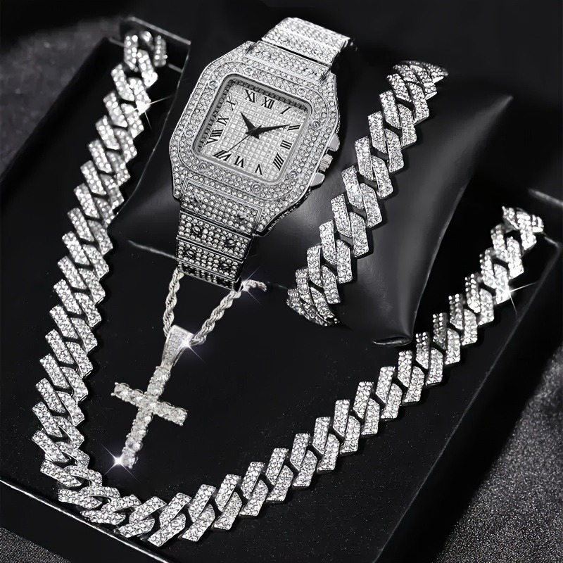 Luxury Watch Iceberg - 4PCS Fashion Iced Out Square Men